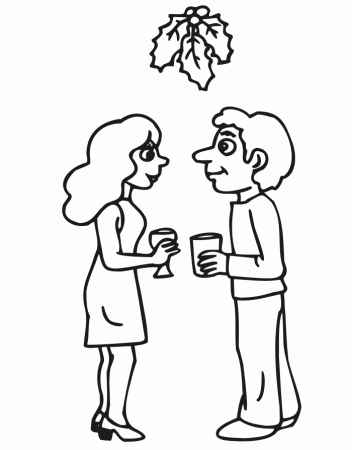 Christmas Coloring Page | Couple under mistletoe