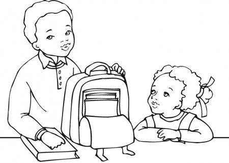 printable outline of students getting ready for school - Coloring 