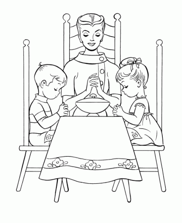 Thanksgiving Dinner Coloring Page Sheets - Mom and kids say Grace ...
