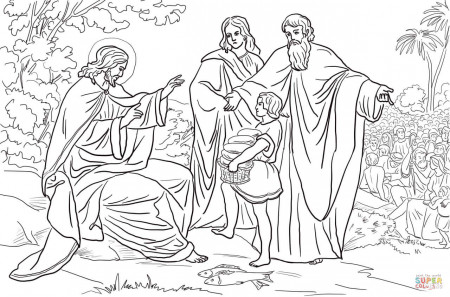 Jesus Feeds 5000 People coloring page | Free Printable Coloring Pages