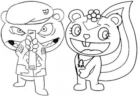 flippy and petunia coloring page of happy tree friends | Happy tree  friends, Coloring pages, Colouring pages