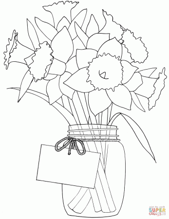 Spring Daffodils in Jar coloring page | Free Printable Coloring Pages