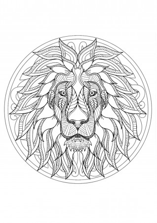 Complex Mandala coloring page with majestic Lion head - 1 - Difficult  Mandalas (for adults)