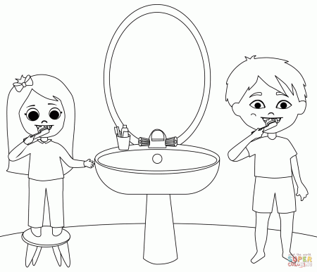 Children Brushing Teeth coloring page | Free Printable Coloring Pages