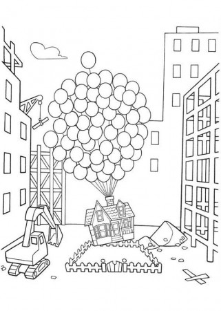 Amazing Flying House in Disney Up Coloring Page - NetArt