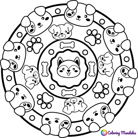 Cute dogs mandala for kids - Coloring Pages for Kids