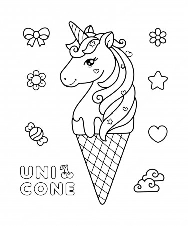 Premium Vector | Unicone unicorn ice cream doodle coloring page