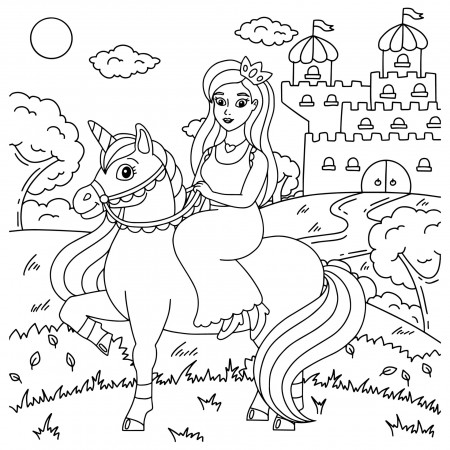 The princess is riding a unicorn. Coloring book page for kids. Cartoon  style character. Vector illustration isolated on white background. 8448296  Vector Art at Vecteezy