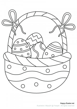Free Printable Coloring Page | Easter Egg Basket with bows