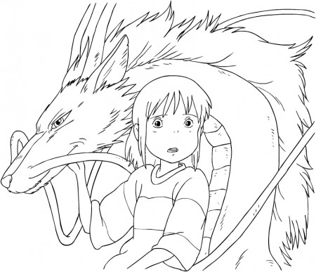 Chihiro and the spirit of the river from Spirited Away coloring page