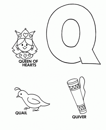 ABC Alphabet Coloring Sheets - Q is for Queen / Quail / Quiver |  HonkingDonkey