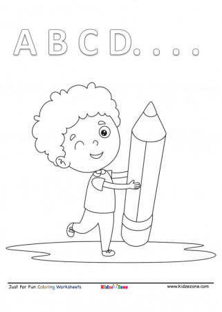 Kid Learning A B C cartoon coloring Page - KidzeZone