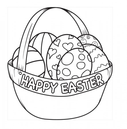 Happy Easter with Easter Basket 1 Coloring Page - Free Printable Coloring  Pages for Kids