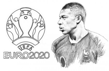 Coloring page Euro 2020 2021 : Kylian Mbappé - Team France 16