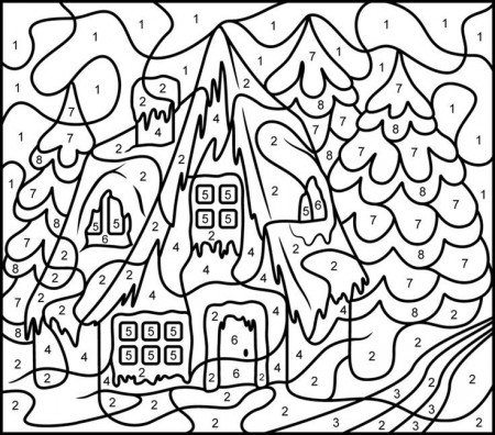 Christmas House - Printable Color by Number Page - Hard | color by ...