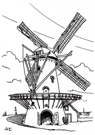 Awesome Picture of Windmills with Barn Coloring Pages : Batch Coloring