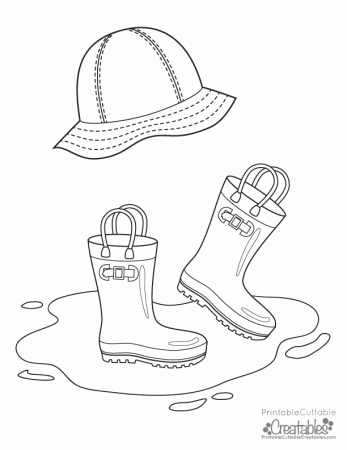 Rainboots & Rain Hat Free Printable Coloring Page