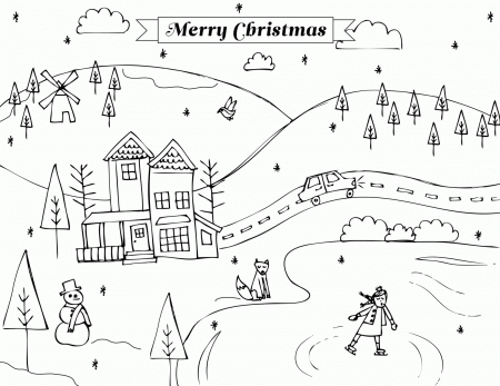 Winter Scene Christmas Holidays Coloring Pages | Coloring