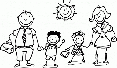 Happy Family And Children Coloring Page | Wecoloringpage