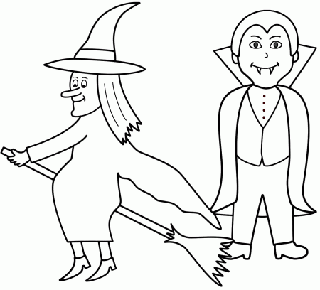 Witch with a vampire - Coloring Page (Halloween)