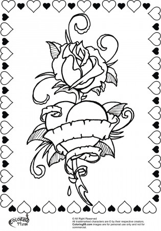 Rose Valentine Heart Coloring Pages | Team colors | Heart coloring pages,  Valentine coloring pages, Skull coloring pages