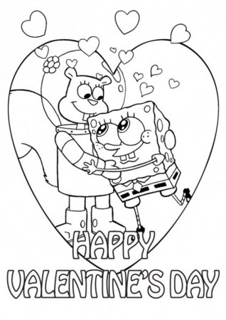 Sandy And Spongebob Valentine Coloring Page | Valentine Coloring ...