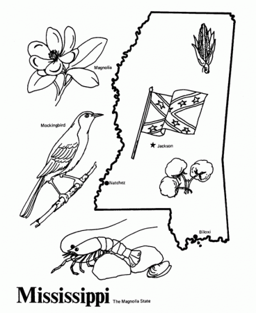 USA-Printables: State outline shape and demographic map - State of Mississippi  Coloring Pages