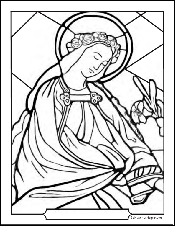 Saint Coloring Page ❤+❤ Crown of Roses, Halo, and Lilies
