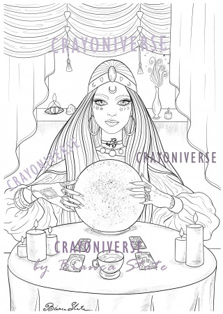 Fortune Teller Lineart Coloring Page PDF and JPG by Bianca - Etsy
