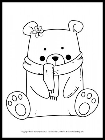 FREE! Winter Bear Coloring Page (cute printable) - The Art Kit