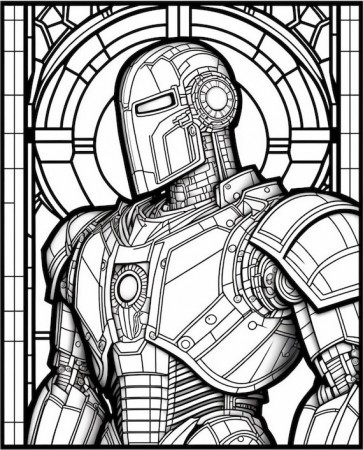 Battle Robot Stained Glass Printable Adult Coloring Page - Etsy
