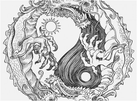 Detailed Coloring Books Design Sun and Moon Dragon Yin Yang ...
