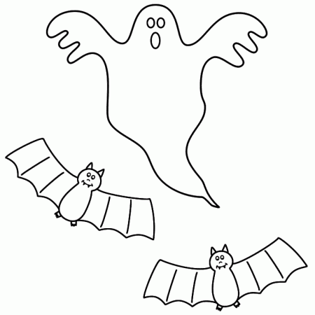 Ghost with bats - Coloring Page (
