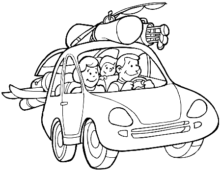 Vacation Coloring Page | Car Trip With Fully Loaded Car