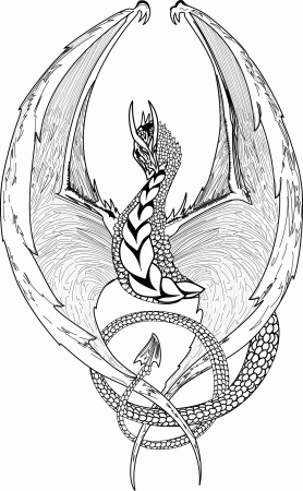 Printable Fantasy Dragon coloring page for both aldults and kids.