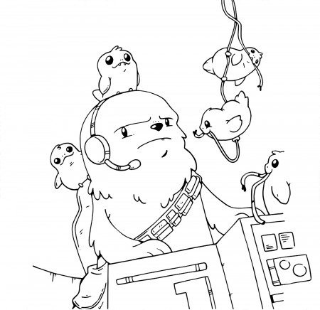 Chewbacca and Cute Porgs Coloring Pages - Get Coloring Pages