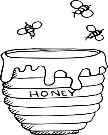 Bees and honey pot coloring book to print and online