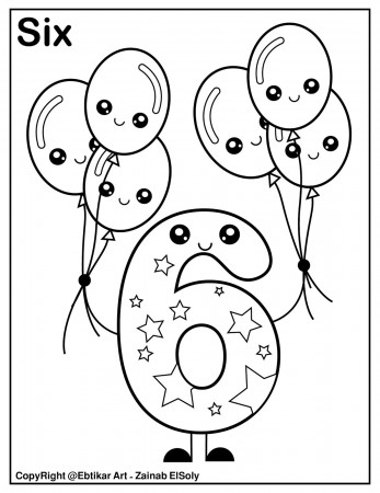 Coloring Pages : Set Of Kawaii Coloring Cute Number Six Balloons ...