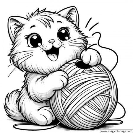 Cat and Ball of Yarn coloring page to ...