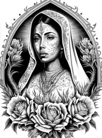 Beautiful Chicana Virgin Mary With Roses Adult Coloring Page - Etsy