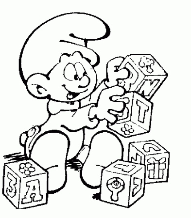 Smurf Learning Block Letters Coloring Page >> Disney Coloring Pages