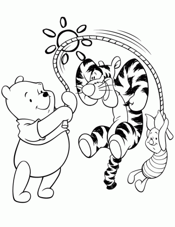 Tigger Playing Jump Rope With Pooh And Piglet Coloring Page | HM 