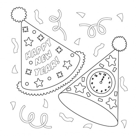 Premium Vector | New years eve party hat coloring page for kids