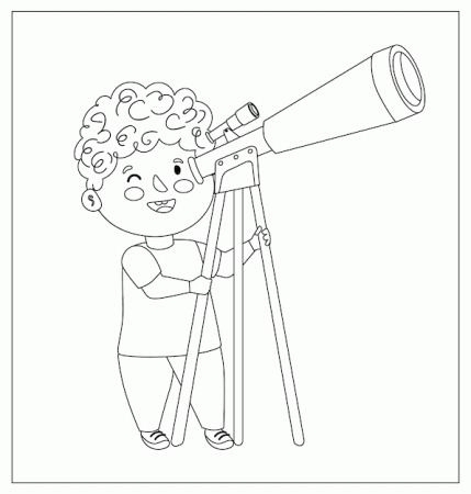 Premium Vector | Coloring page outline of a cartoon boy with telescope  space and astronomy coloring book for kids