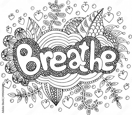Coloring page for adults with mandala and breathe word. Doodle lettering  ink outline artwork. Vector illustration Stock Vector | Adobe Stock