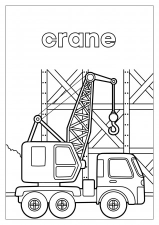 Construction site crane coloring book to print and online