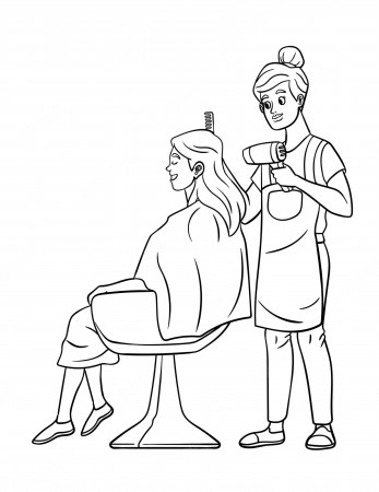 Premium Vector | Hair dresser isolated coloring page for kids