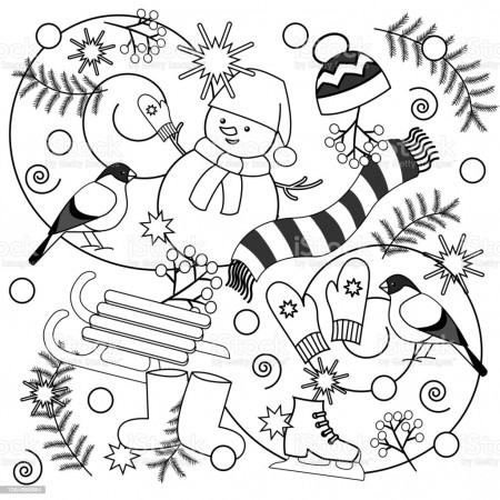 Winter Coloring Pages For Kids And Adults Stock Illustration - Download  Image Now - iStock