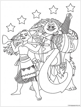 Moana Maui With The Stars Coloring Page - Free Coloring Pages Online