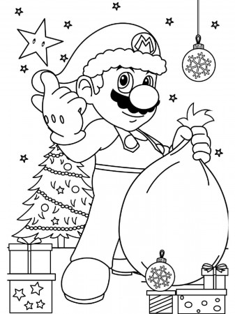 Mario Christmas coloring page - Free printable